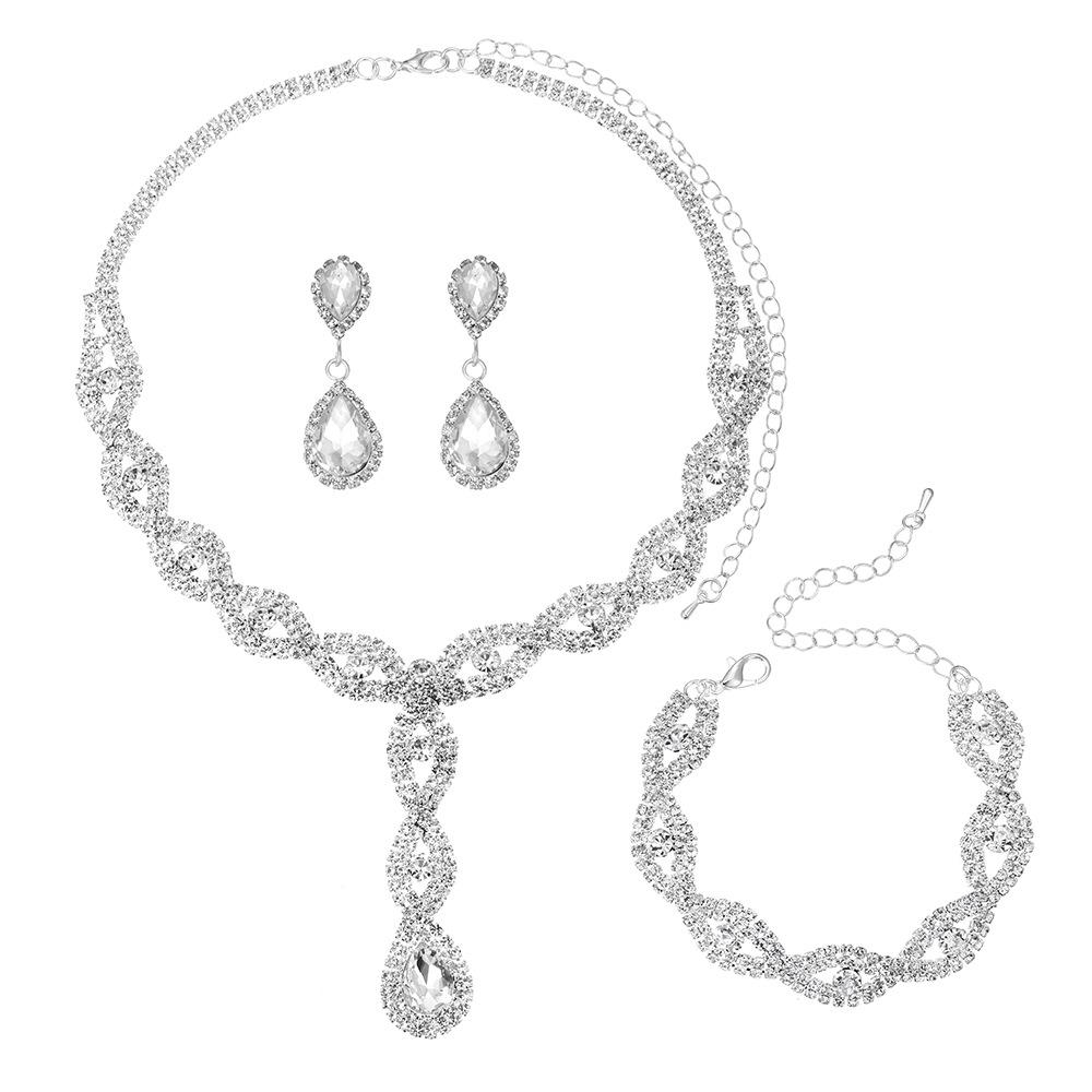 Twist Long Earrings Necklace Set, Light Luxury Temperament Crystal Pendant Two-Piece Set