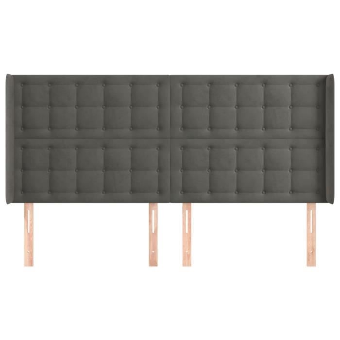 VidaXL Tête de lit avec oreilles Gris foncé 183x16x118-128 cm Velours3120075