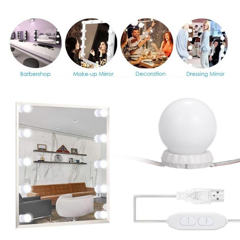 Vanity LEDs Mirror Lights Kit with 10 Bulbs Adjustable 10 Brightness & 3 Lighting Modes USB Mirror String Light for