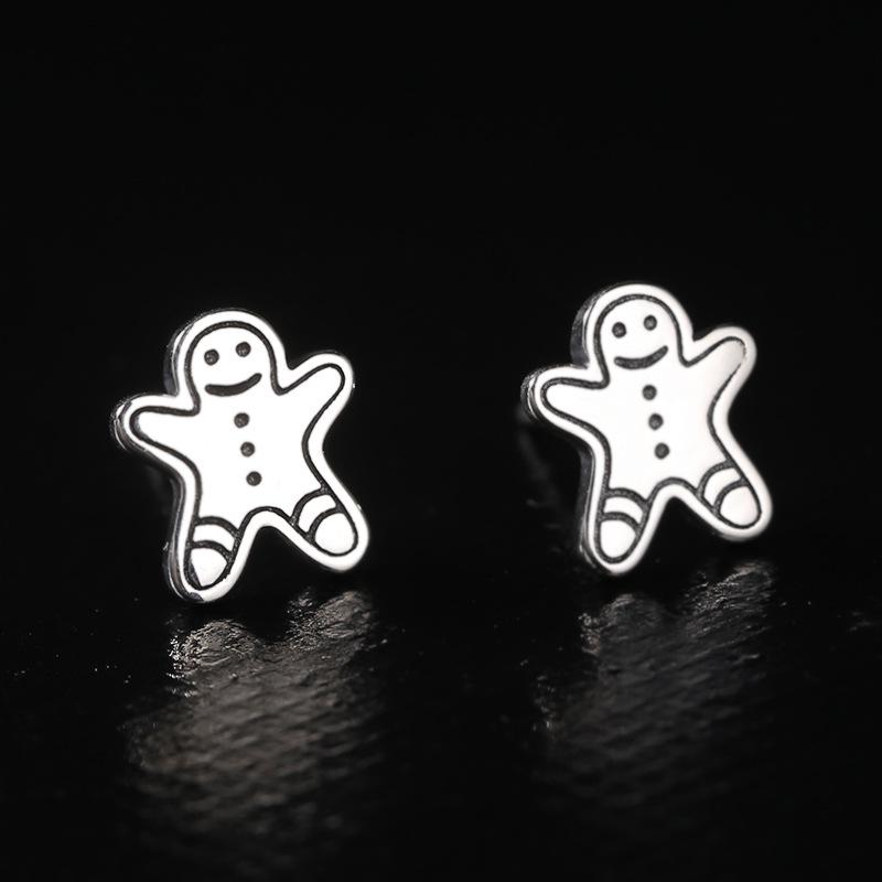 S925 Sterling Silver Gingerbread Man & Snowman Stud Earrings - 2022 Christmas Collection (E9540)