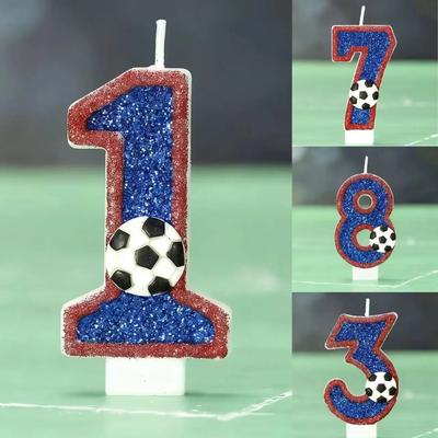 Fußball Kindergeburtstagskerzen Zahlen 0-9 Blaue Funkelnde Geburtstag Kreative Fußballkerze für Jungen Party Kuchen Topper Dekoration