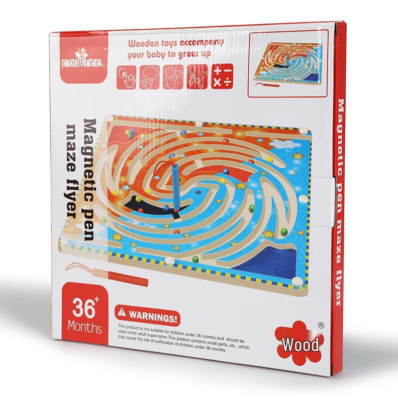Wooden Marble Maze with Magnetic Pen – Animal Track Educational Toy for Kids