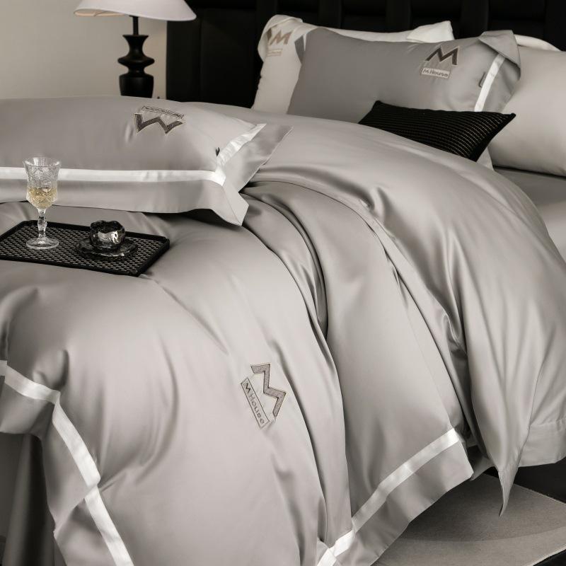 Luxury Minimalist Cotton Embroidered Duvet Set – 4-Piece High-Thread Pure Cotton Bedding