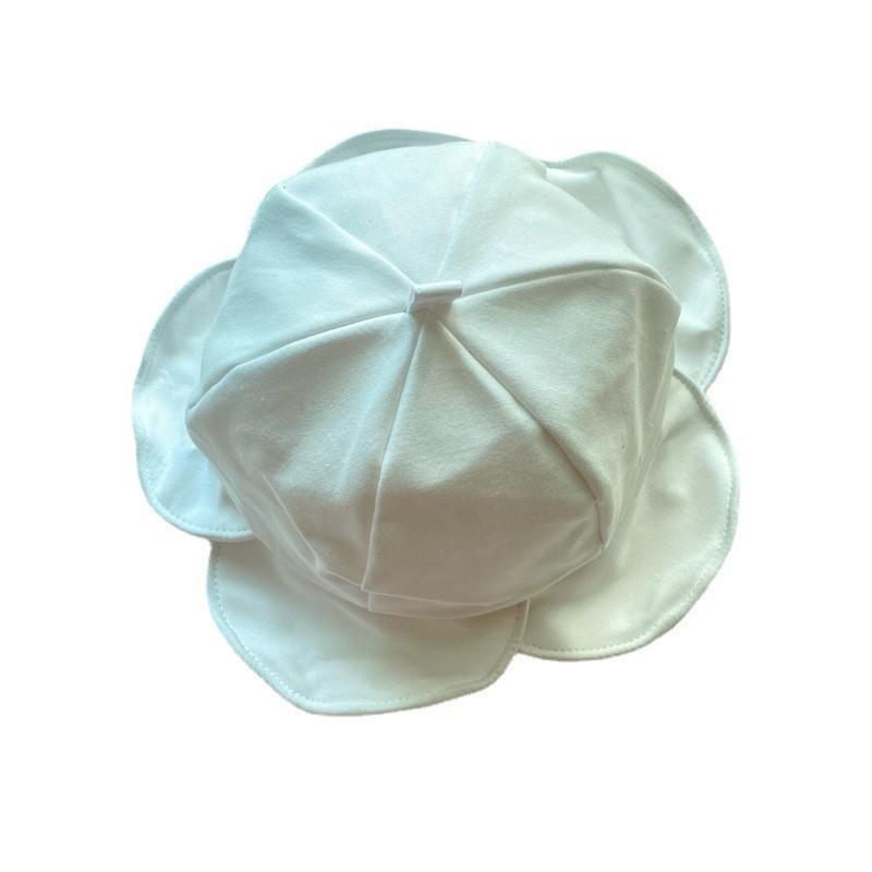 Simple Wide Brim Bucket Hat For Women In White Cotton Polyester Blend