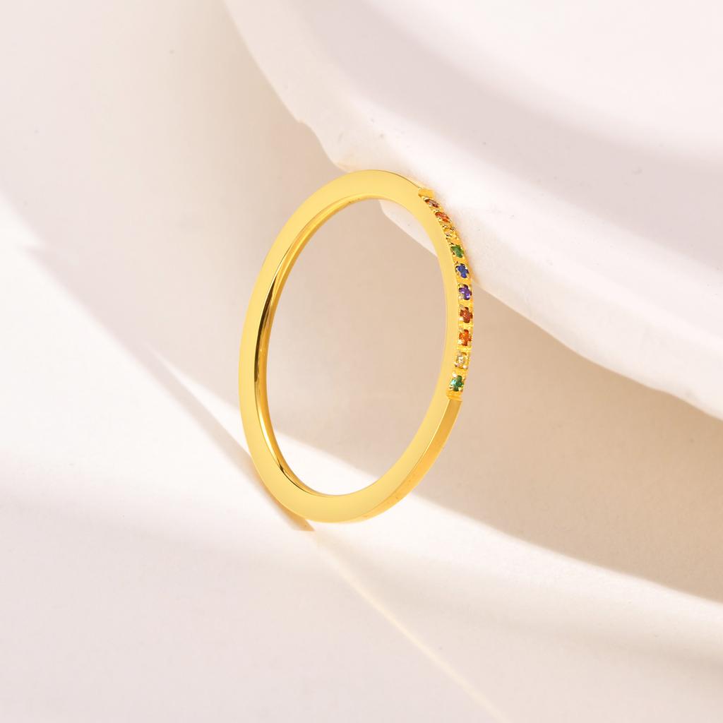 New In Fashion Minimalist Metal CZ Stone Rings for Women,Anti Allergy Stainless Steel Full Light Set Colored cubic zirconia Ring