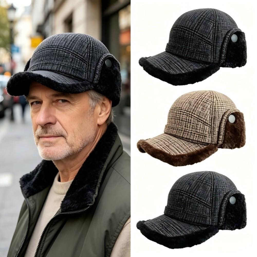 Fleece Lined Earflap Baseball Cap Thick Fleece Cap Thermal Hat Winter Trapper Hat Daily Wear