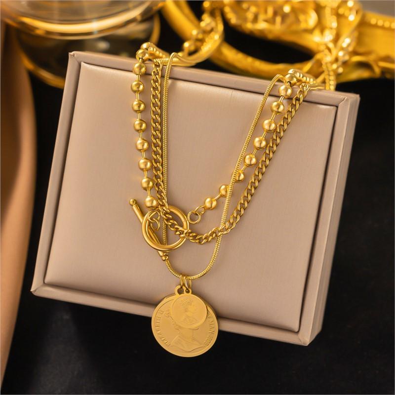 Stainless Steel Multi Layer Disk Pendant Necklace For Women Light Luxry Necklace Jewelry Accessory Gift