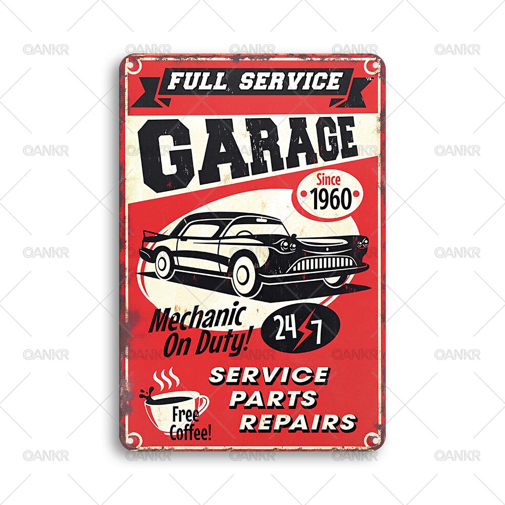 

Vintage Man Cave Garage Decor Poster Metal Tin Sign Full Service Garage Metal Signs for Club Garage Home Decor Accessories 20x30cm