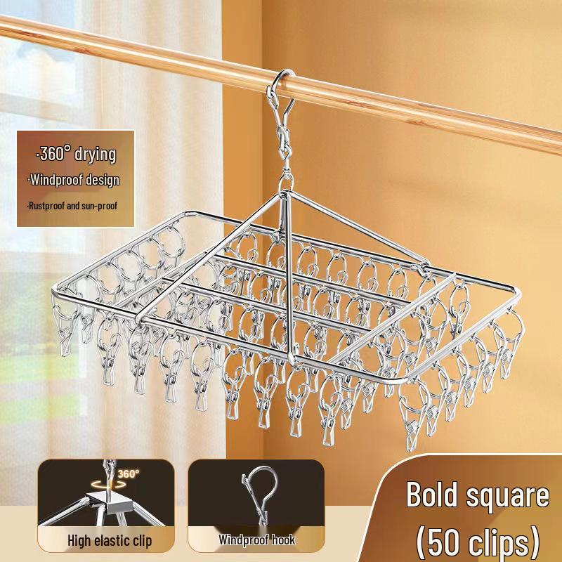 Rotating Stainless Steel Sock Drying Rack with Anti-Drop Pegs for Home and Dormitory Use