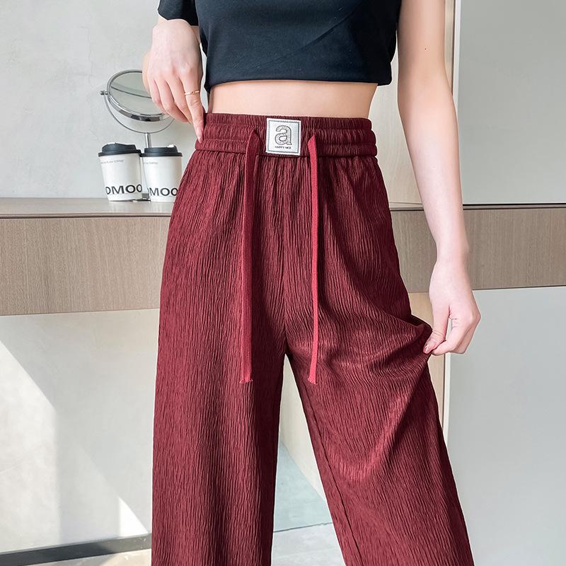 Pleated High Waist Fleece-Lined Wide Leg Pants for Women - Autumn Winter Slimming Plus Size Casual Wear