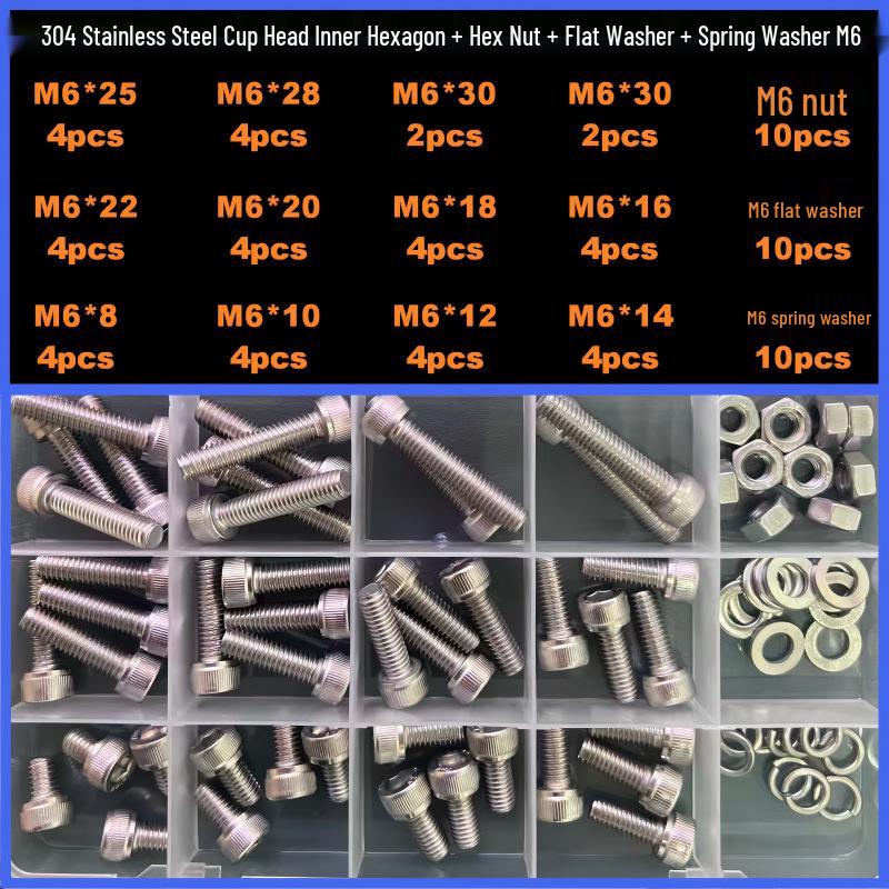 360-Piece High Strength Grade 12.9 Internal Hex Socket Screw and Hex Nut Set (M3, M4, M5, M6)