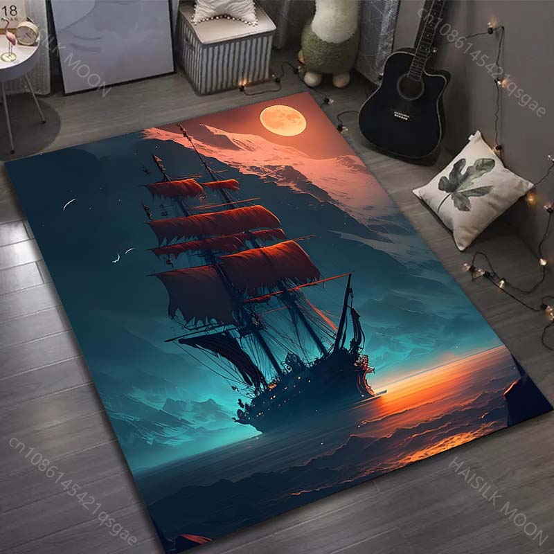 15 Sizes Sailing Ghost Ship Print Carpet for Living Room Bedroom Sofa Doormat Decor Sofa Area Rug Non-slip Floor Mat