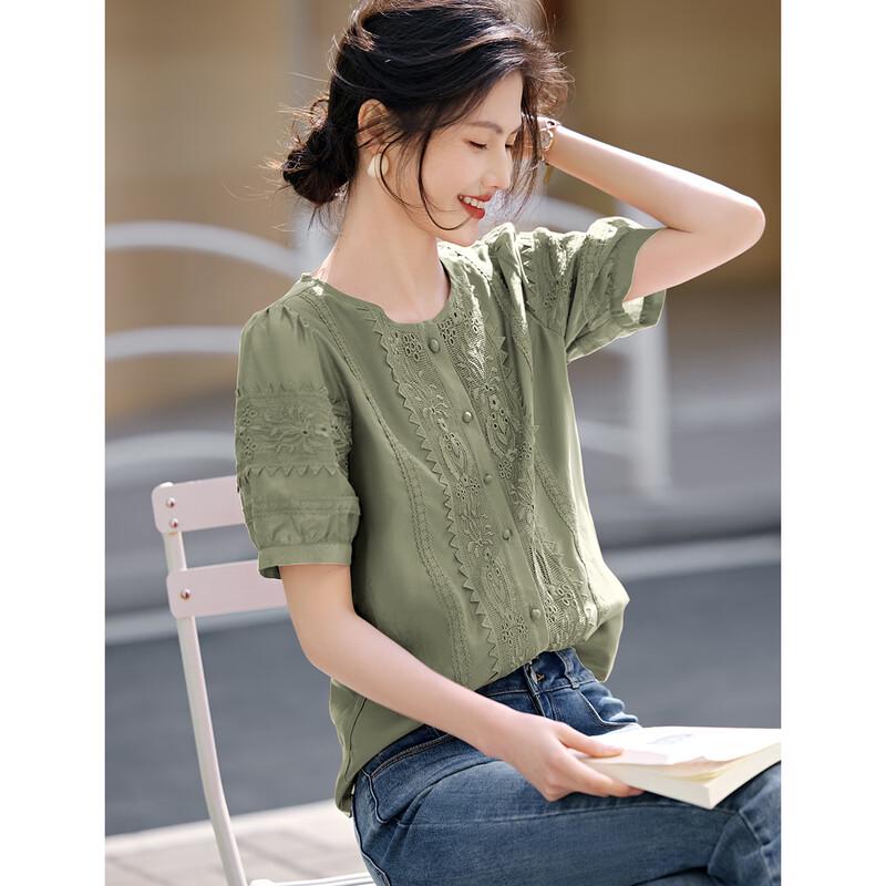 XWI Women s Lyocell Puff Sleeve Lace Blouse L