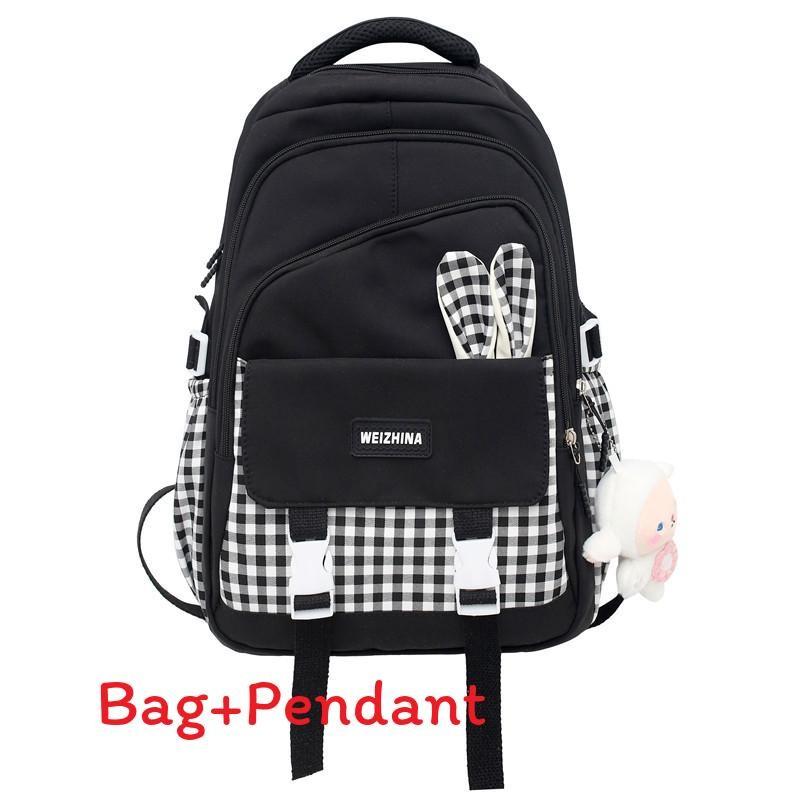 Trendy Grid Pattern Nylon School Backpack For Everyday Use And Sessions Study