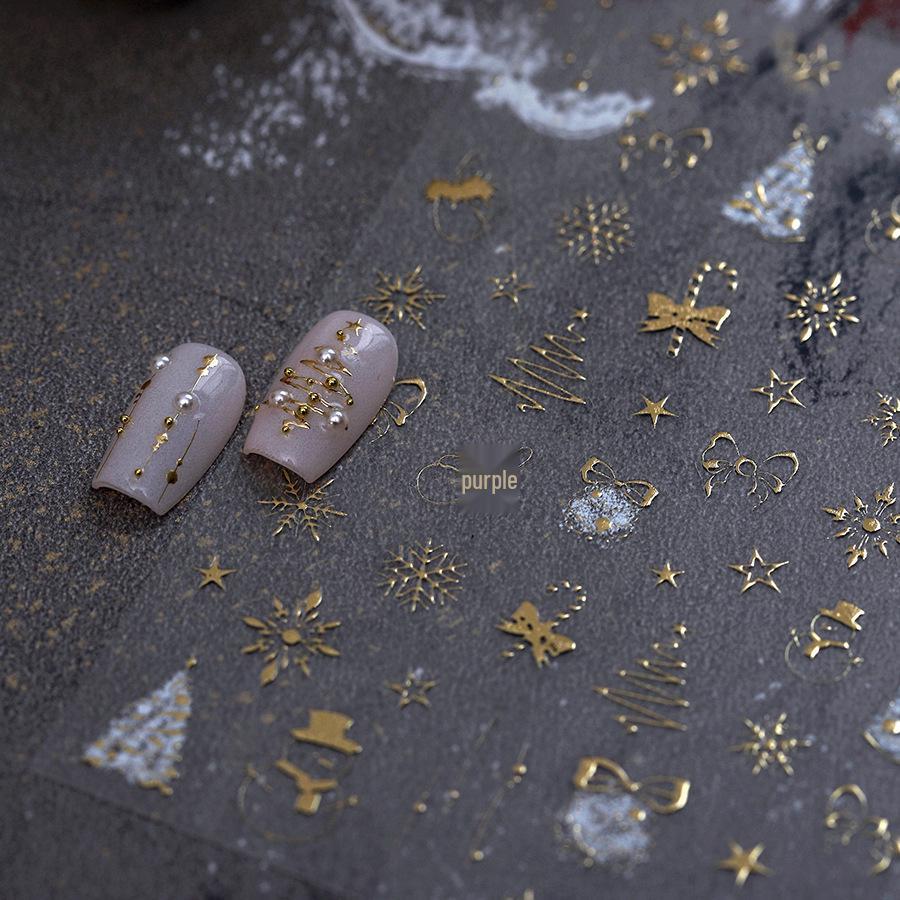 Gold Ferrite Christmas Star Nail Stickers: Transparent Adhesive Thin Art Stamps M-235