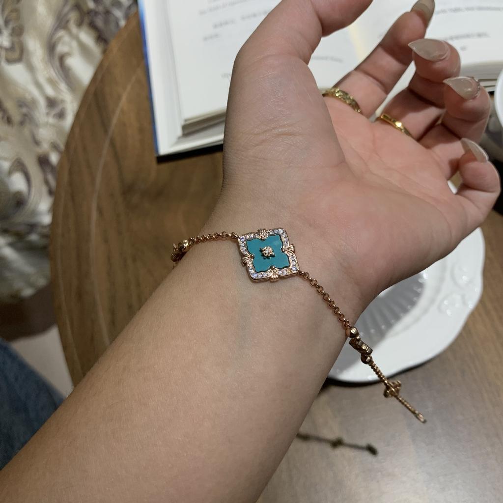 Lasbuchi Court Style Four-Leaf Clover Natural White Fritillary Tiger Eye Bracelet Light Luxury High-End Jewelry