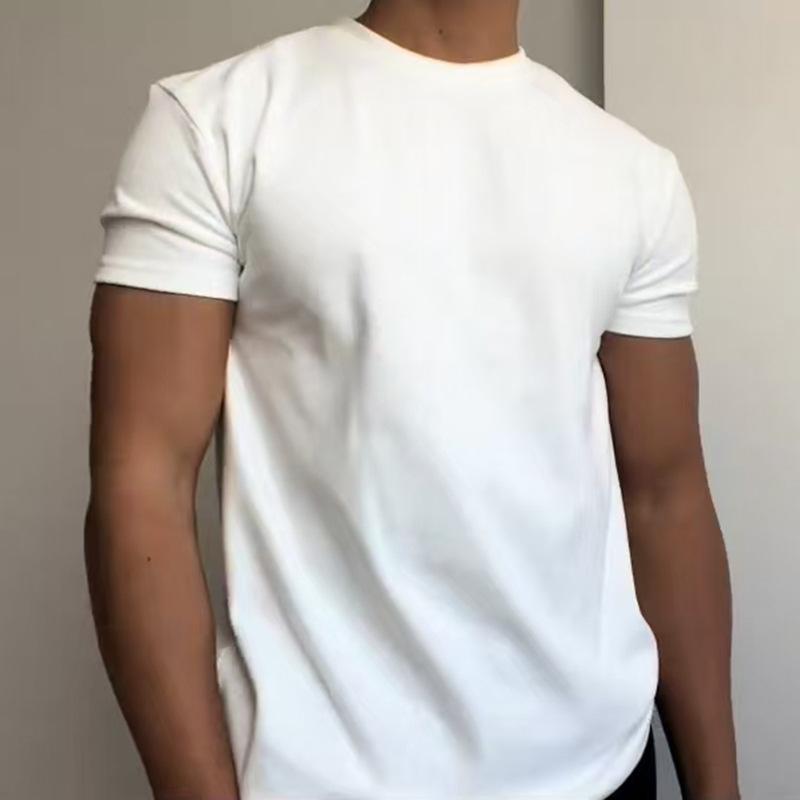 Summer Round Neck Solid Color Casual Fashion T-shirt Male Short Sleeve Bottomed Pullover Top Men Sports Tee