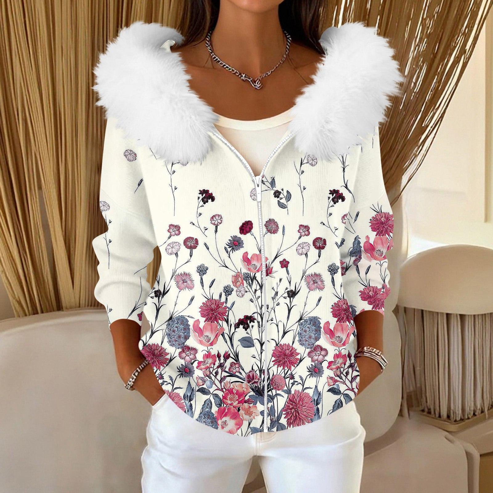 Женский модный повседневный свитер на молнии с принтом кардиган плюшевая куртка с капюшоном XXL розовый 2330₽