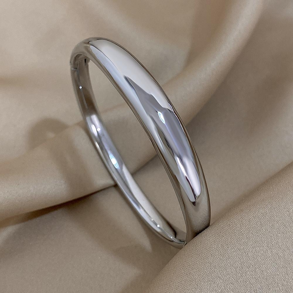Glossy Solid Color Thick Bracelet Stainless Steel Bangle for Women Cuff Wirstband Smooth Waterproof Charm Bracelets Jewelry Gift
