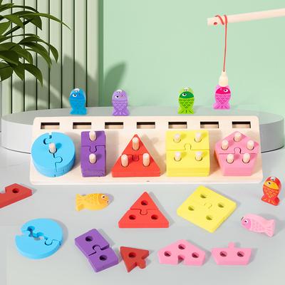 Children's Shape Pairing Wooden Fishing Toys Baby Earlyeducationeducational Enlightenment Cognitive Building Block Children's Intellectual Development