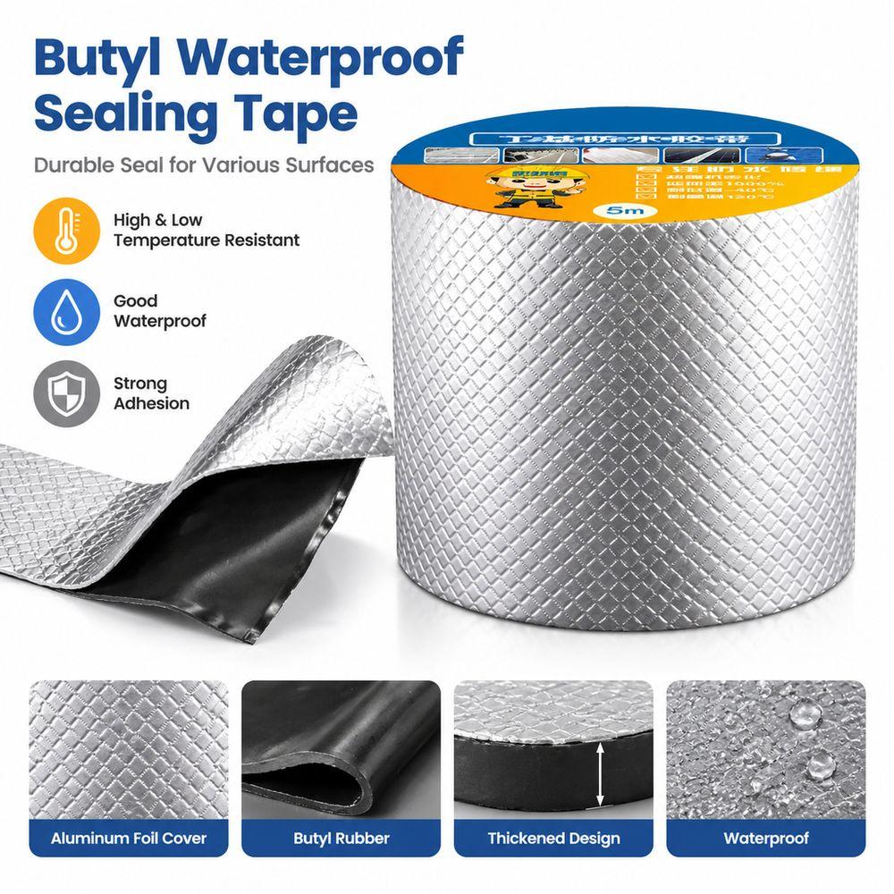 Self Adhesive Waterproof Sealing Tape Silver Aluminum Foil Tape Multi Use Leak Proof Tape Pipe
