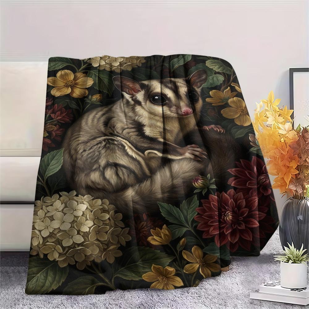 1PC Dark Floral Wildlife Print FlAannel Blanket, High quality Comfortable for All Seasons, Home Decor, Warmth and Comfort