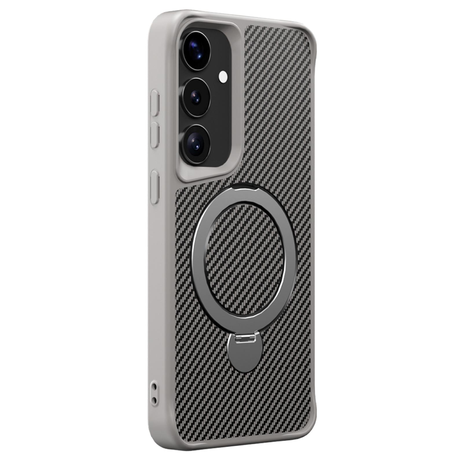

For Samsung Galaxy S25+/S24+ Phone Case with Magnetic Kickstand TPU+PC Carbon Fiber Back Cover Grey