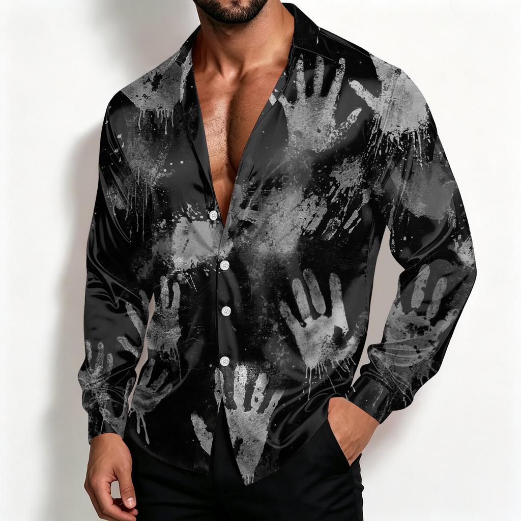 Men's Halloween Shirt Jacket Casual Loose Fit Lapel Collar Breathable for Spring and Fall