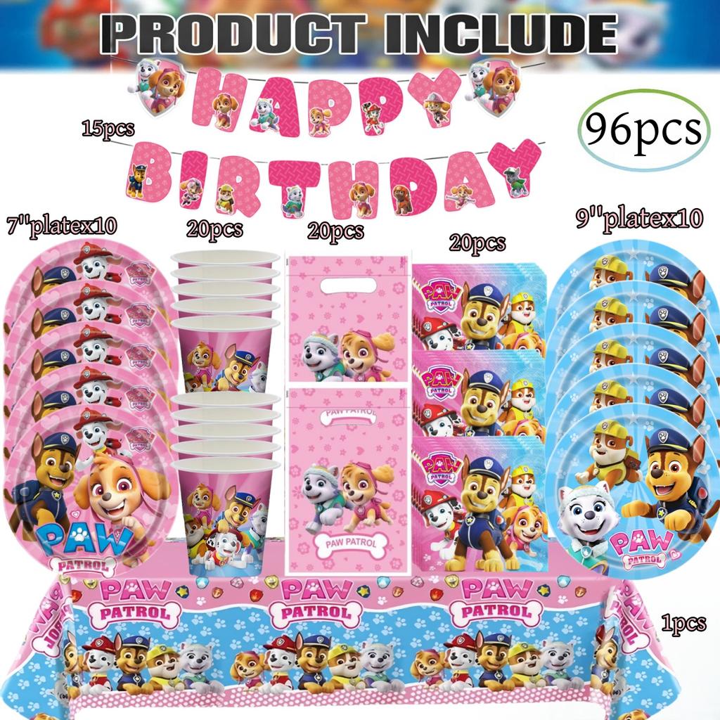 PAW Patrol Doğum Günü Süslemeleri Skye Tek Kullanımlık Sofra Takımı Seti Köpek Masa Örtüsü Tabak Hediye Çantası Bebek Partisi Çocuk Hediyesi Parti Malzemeleri
