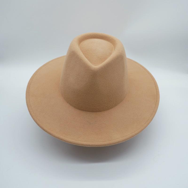

French Elegant Camel Big Wide Wool Panama Jazz Top Hat Women Autumn And Winter Internet Celebrity Foreign Trade Felt British Tide M（56-58cm）