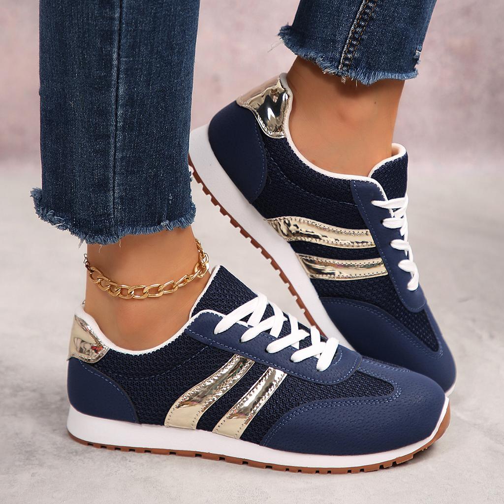 Blue Sports Shoes Summer New Round Head Color Matching Sneakers Lace-up Soft Sole Anti-slip Wear-resistant Flat