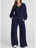 Conjunto Casual de Sudadera de Color Sólido con Cuello en V y Pantalones Largos para Mujer Otoño/Invierno 2025 - Moda Europea/Americana