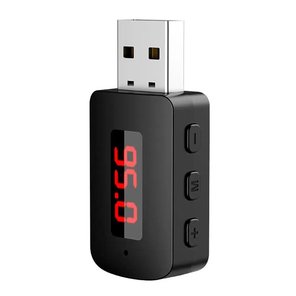Bluetooth 5.4 Mini USB Receiver with LED Display Handsfree Call Car Kit for FM Radio Transmitter Auto Wireless Audio D2G9