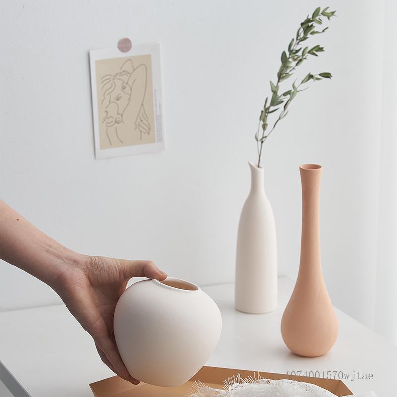 Nordic Ceramic Small Vase, Flower Decor Accessories, Home Dining Table, Bedroom, Living Room, Narrow Mouth, Floral Ornament, 1Pc