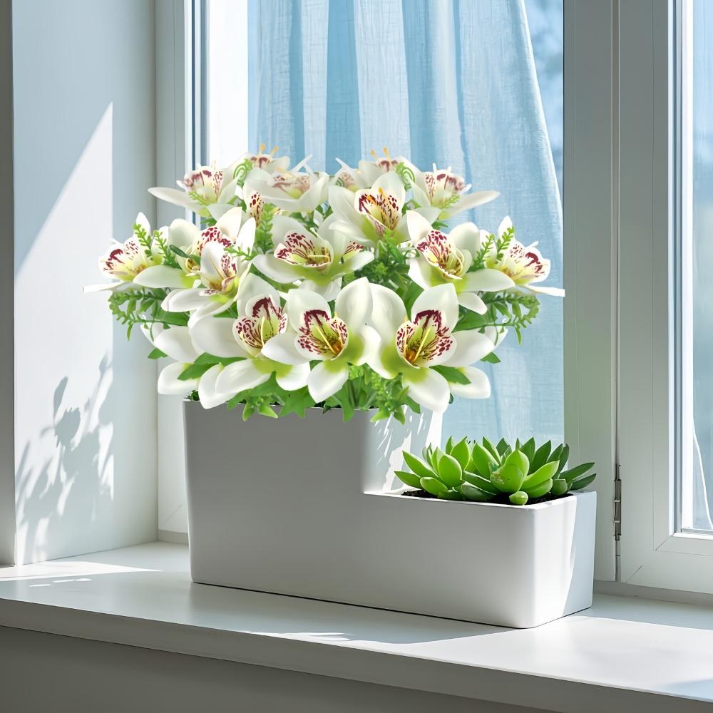 15 Bunches Artificial Orchid Artificial Phalaenopsis Bouquet Silk Real Touch Fake Flowers for Home Wedding Restaurant Hotel Room Decor