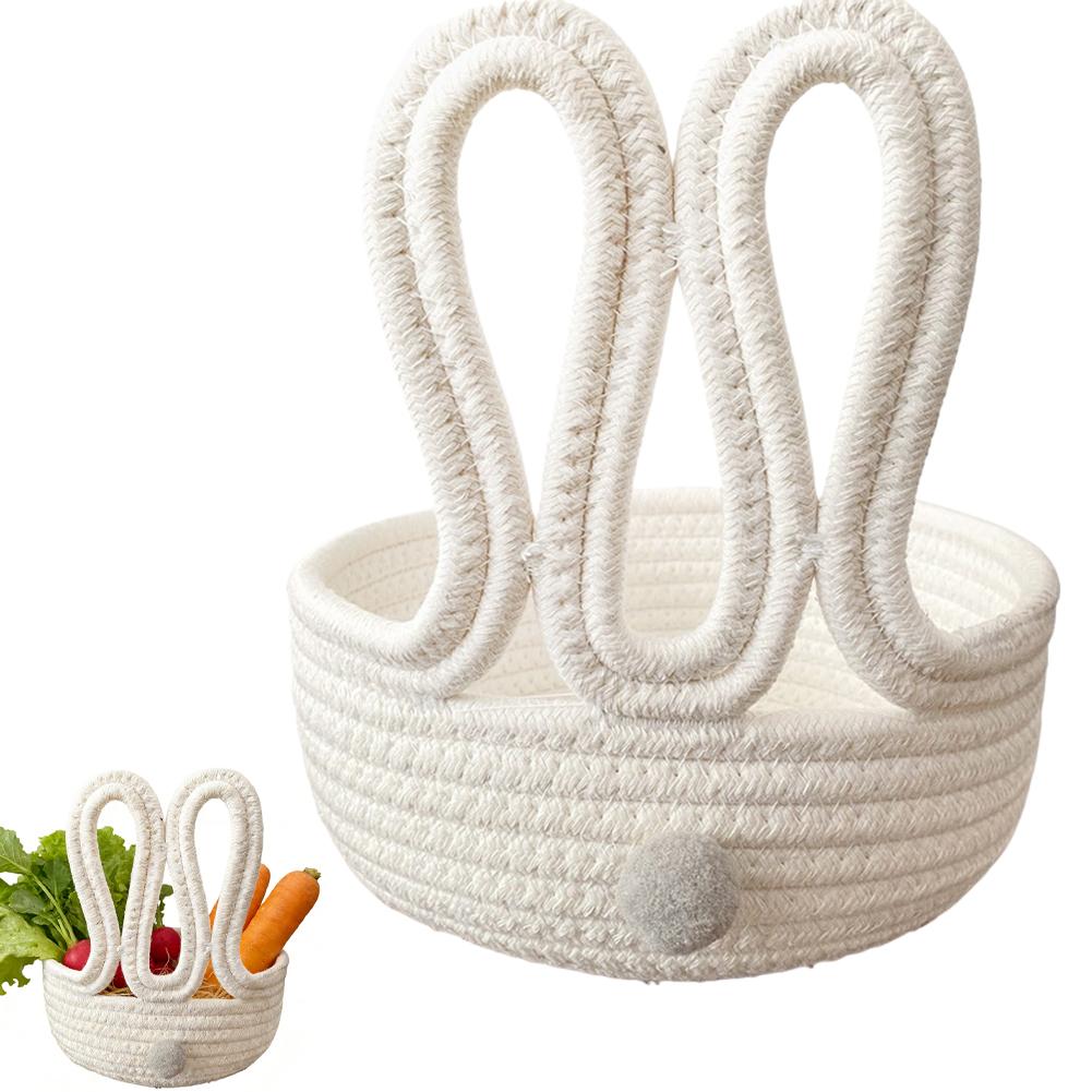 

Пасхальная корзинка с кроликом Плетеная хлопковая веревка Яйцо Пасхальные корзинки Для девочек мальчиков Малышей младенцев Мультяшный кролик Корзина для хранения белый