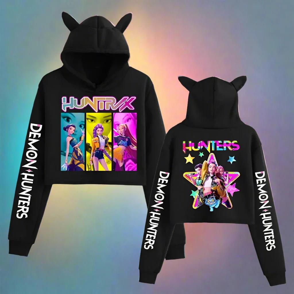 NEW Kpop Demon Hunter Crop Tops Women Sweatshirt Long Sleeve Girls Fashion Hoodie