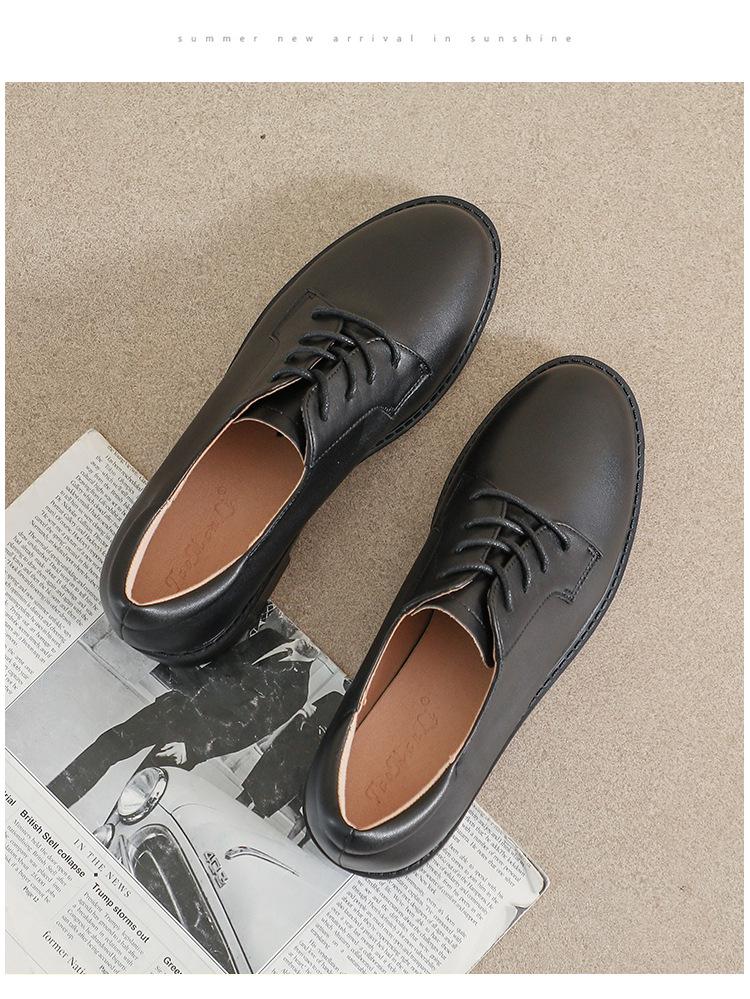 Women's British Style Black Leather Loafers - Soft-Soled, Mid-Heel, Flat Work Shoes for Autumn 2025