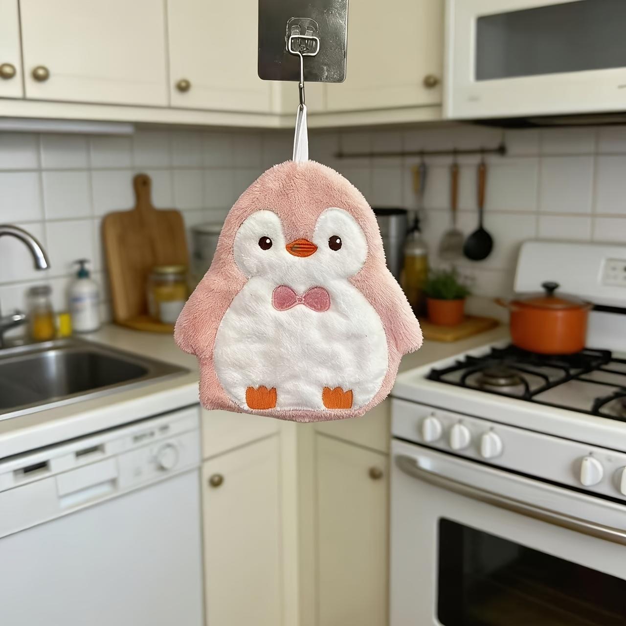 

1Pc Bowtie Penguin Absorbent Quick-Dry Hanging Hand Towel, Essential For Kitchen And Bathroom, Dirt-Resistant Multi-Purpose Towel 1Pc-Pink penguin