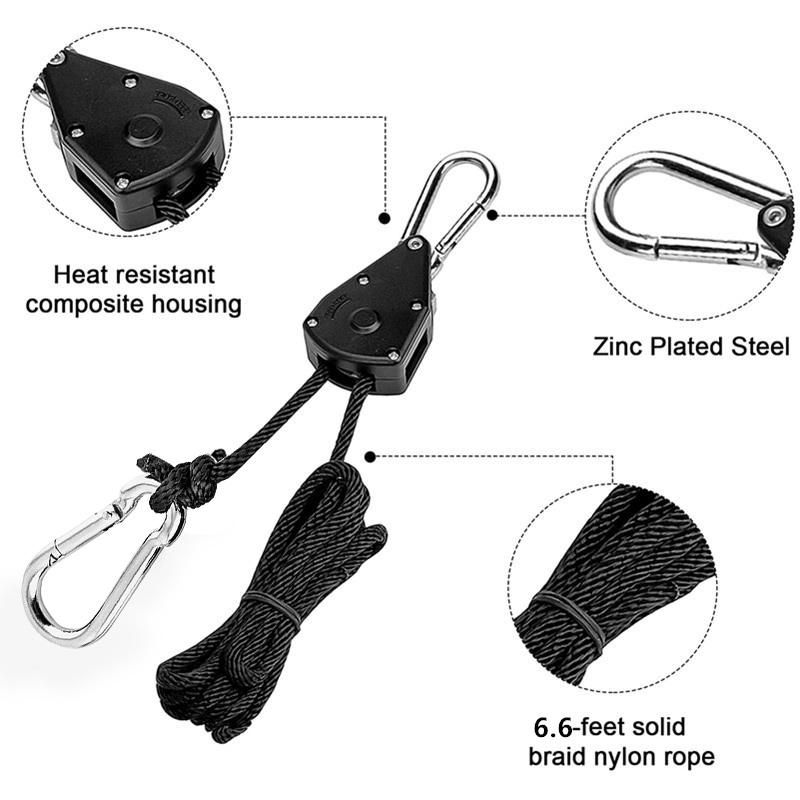 2pcs Heavy Duty Adjustable Rope Hanger Pulley Ratchets Kayak and Canoe Boat Bow Stern Rope Lock Tie Down Strap
