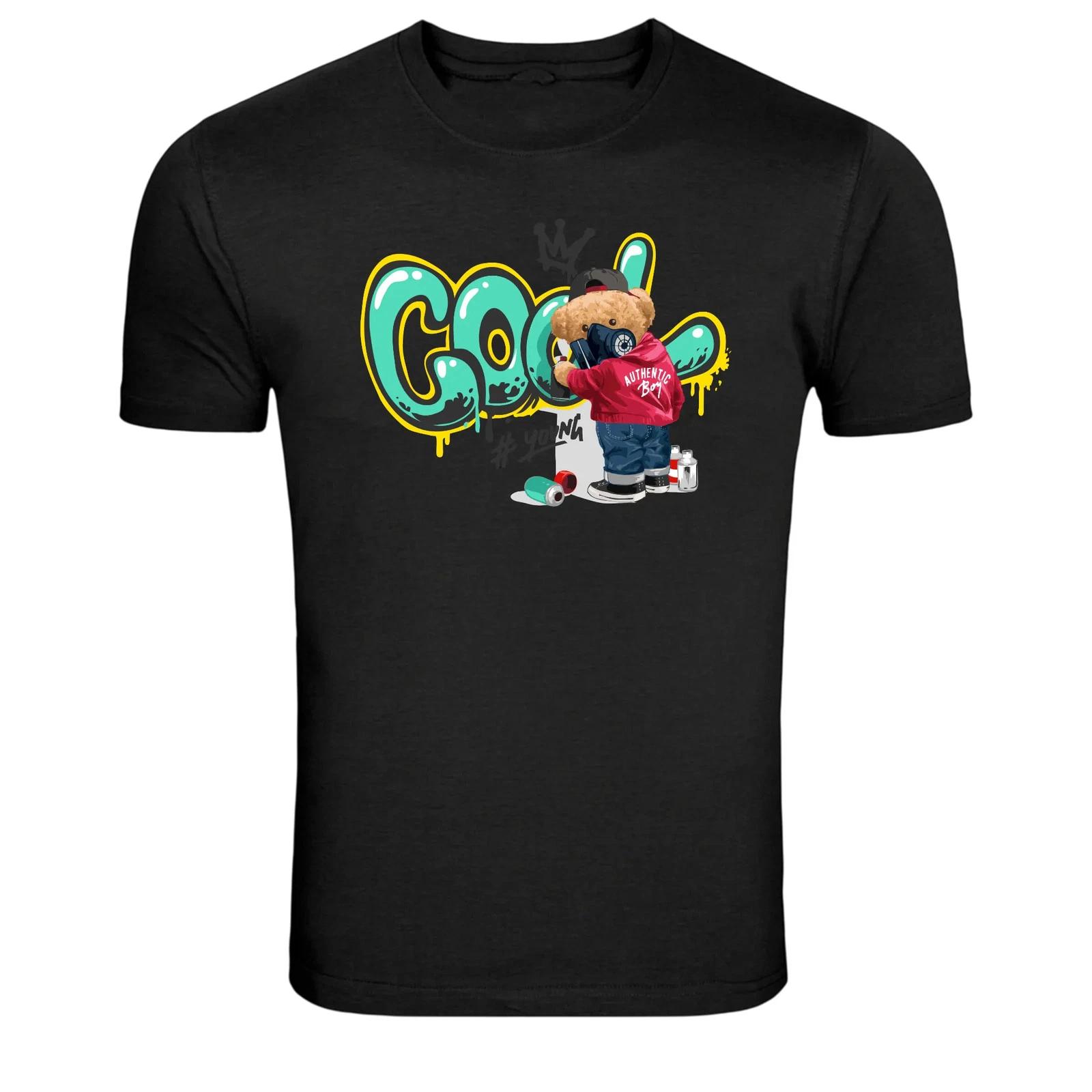 Cool Graffiti Teddy Bear Street Art Graphic T-Shirt L
