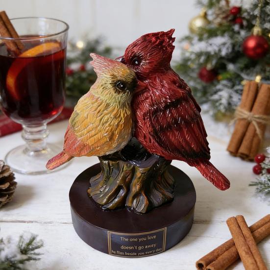 Couple Bird Statue 6" Male And Female Red Birds Figurine Collectible Resin Animal Sculpture for Living Room Home Table Shelf Decor