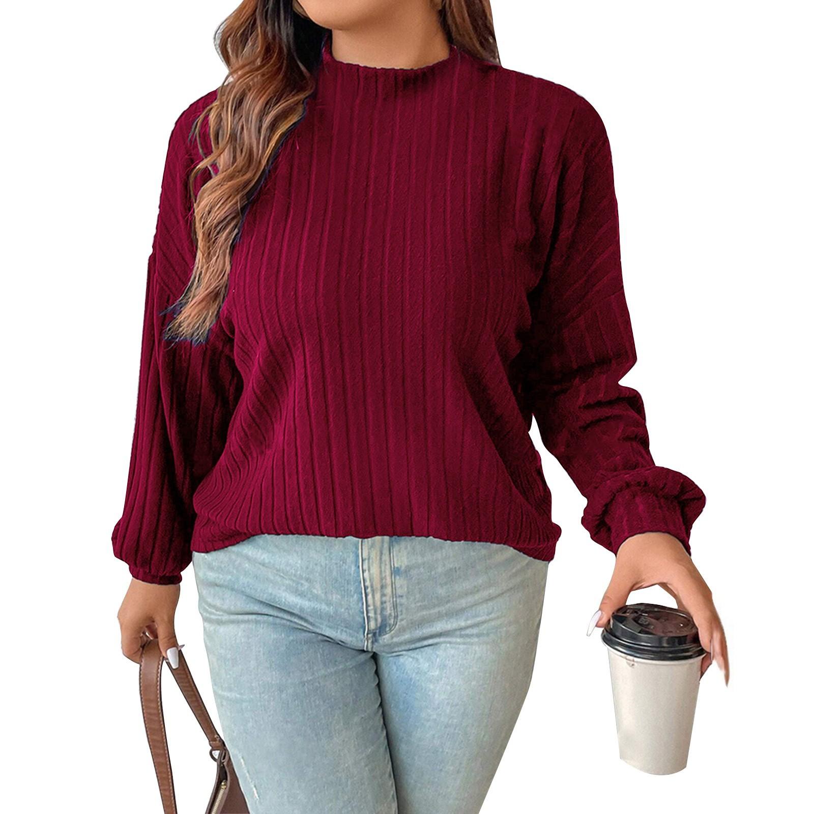 

Женская мода Повседневный полосатый топ с начесом, полувысоким воротником, однотонный, с длинным рукавом XL винный