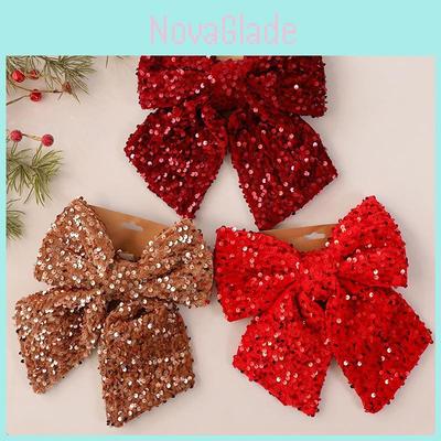 Christmas Butterfly Ribbon Ornament With Sequins For Holiday Decor