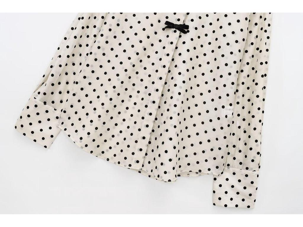 Women's Polka Dot Shirt with Bow - Spring/Summer 2025 Collection: Sweet, Versatile Drape, and Simple Design.