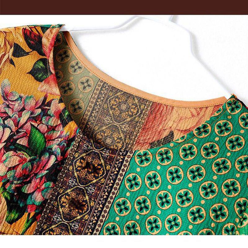 Summer Elegant Fashion Printing Dress Ladies Short Sleeve Loose Casual Midi Robe Women's Round Neck Temperament Vestidos