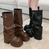 Brown Versatile Platform Height Increasing Martin Boots Women's Fall/Winter 2025 New Vintage Maillard Medium Boots
