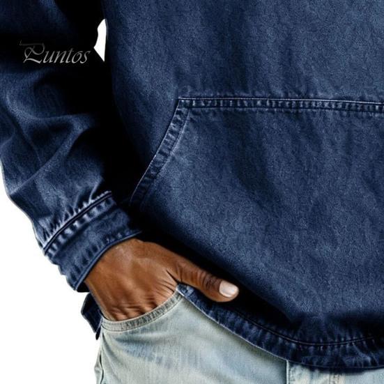 Comfortable Men Sweatshirt Hoodie Long Sleeve Half-Zipper Stand Collar Front Pocket Fall Pullover Solid Color Hooded Tops Sports School Streetwear