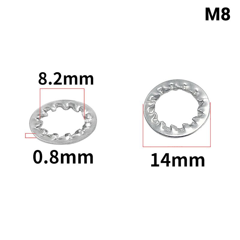 100Pcs M3-M16 Galvanized Carbon Steel Internal Toothed Lock Washers for Electrical Equipment Installation Repairs