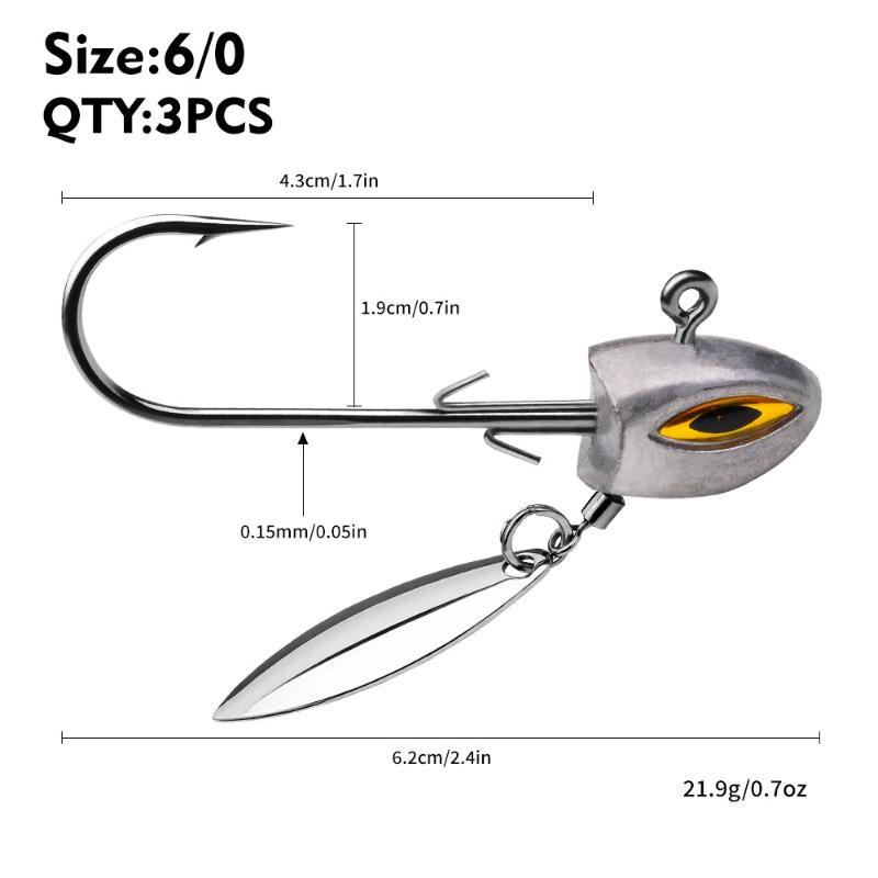 3Pcs Fishing Swimbait Hook Underspin Jig With Spinner Blade For Bass Freshwater Saltwater